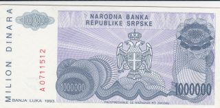 1MILLION DENARA EXTRA FINE,  BANKNOTE FROM BOSNIAN SERB REPUBLIC 1993 2
