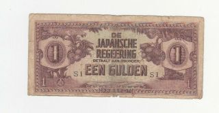 1 Gulden Vg Banknote From Japanese Occupied Netherlands Indies 1942 Pick - 123a
