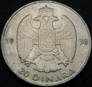Yugoslavia (kingdom) 20 Dinara 1938 - Silver - Petar Ii.  - Vf/xf - 2484 ¤