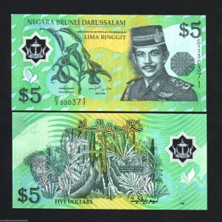 Brunei 5 Ringgit P23 1996 Rain Forest Polymer Unc Currency Money Bill Bank Note