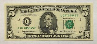 1995 $5 San Francisco Federal Reserve Note,  & Uncirculated Banknote