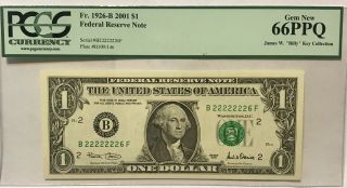 Fr 1926 - B 2001 One Dollar Fancy Near Solid Frn 1$ Note Pcgs 66 Ppq Gem