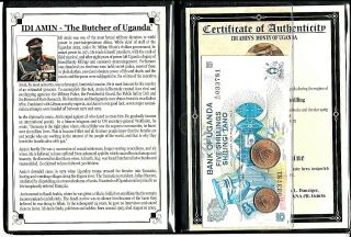 Idi Amin,  The Butcher Of Uganda Set Of 2 Coins & 1 Banknote,  Album & Certificate