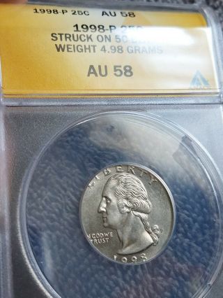 1998 25c On 5c Planchet Quarter Struck On Nickel Planchet Error Coin Anacs