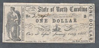 U.  S.  North Carolina Civil War Issue $1 Note S2329a 1861
