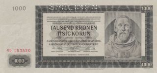 1000 Korun Extra Fine Specimen Banknote From Bohemia Moravia 1942 Pick - 15s
