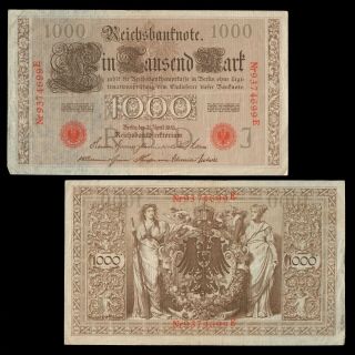 1910 Germany 1000 Mark Reichsbanknote - Lightly Circulated / Stain