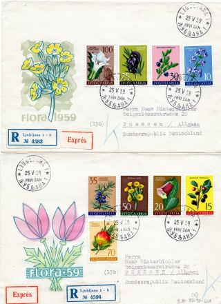 Yugoslavia 1959 - Flora / First Day Covers On Express Registerd Cover To Germany