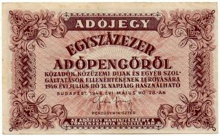 Hungary 100,  000 Adopengo 1946 (p - 144a)