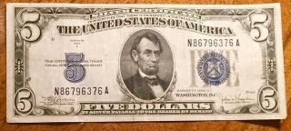 Series 1934 C Blue Seal Five Dollars $5 Silver Certificate