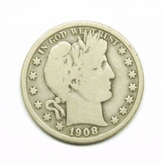 1908 - D U.  S.  " Barber " Silver Half Dollar (50 Cent) Coin