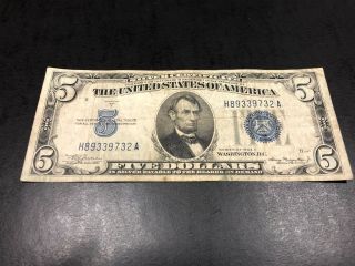 1934 - A U.  S $5 Five Dollar Blue Seal Bill Silver Certificate Early One 732