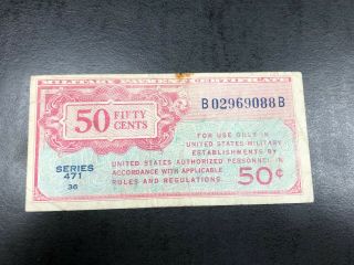 1947 50 Cents Military Payment Certificate Series 471 Note Very Collectible