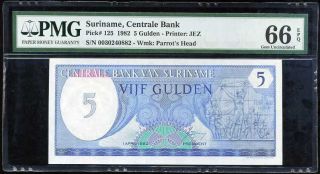 Suriname 5 Gulden 1982 P 125 Gem Unc Pmg 66 Epq Nr