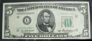 U.  S.  $5 Small Size Federal Reserve Note - Series 1950 - B - Fr 1962 - L