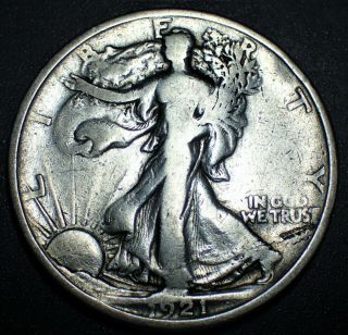 1921 Silver Walking Liberty Half Dollar,  Grade Vg,  /f,  Ln16