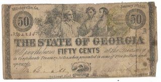 Csa 1863 State Of Georgia,  50 Cents Bank Note,  Issued 1/1/63,  Cr14,  Circulated