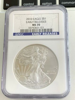 2010 $1 American Silver Eagle Ngc Ms70 Blue Early Releases Label