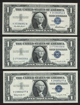 1957 1957 - A 1957 - B Set $1 Silver Certificates Old Us Currency Crisp Unc (c135)