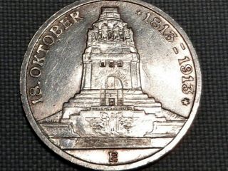 Germany Empire Saxony 1913 E 3 Silver Mark Centenary Battle Of Leipzig Napoleon