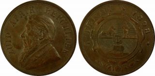 South Africa Zuid Pretoria Bronze 1898 1 Penny Pcgs Au58 Low Mintage - 263,  00 Km2