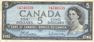 Canada $5 1954 Series O/x Que.  Ii Circulated Banknote Can10