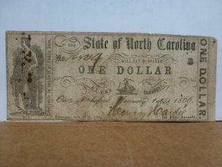 Civil War Confederate 1861 $1.  Raleigh North Carolina Paper Money Note