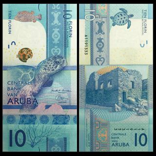 Aruba Note 10 Florin 2019 Banknote Latin America P - Turtle Unc Uncirculated