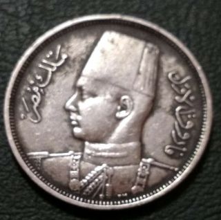 Egyptian Kingdom King Farouk 1938 Rare Coin 5 M Grade /s97