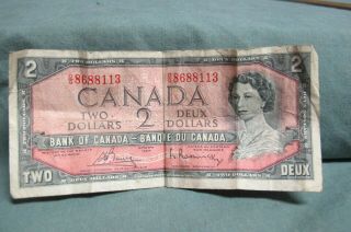 Canadian Circulated 1954 2 Two Dollar Bill Bank Note