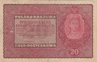 20 Marka Fine Banknote From Poland 1919 Pick - 26