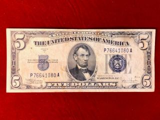 1934 C $5 Dollar Bill Old Us Paper Money Currency Blue Seal Note