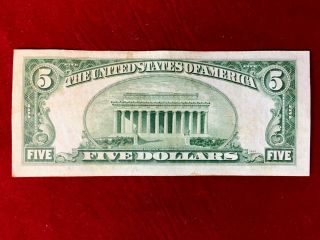 1934 C $5 DOLLAR BILL OLD US PAPER MONEY CURRENCY BLUE SEAL NOTE 2