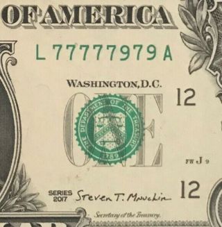 LUCKY 7’s 2017 $1 BILL FRN NEAR SOLID 5 IN A ROW 6 OF A KIND BINARY 2