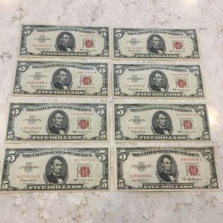 1953 / 1963 Crisp Red Seal Bill $5 • Five Dollar Note • Buying 1 Bill