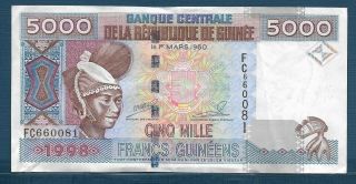 Guinea 5000 Francs,  1998,  Xf -