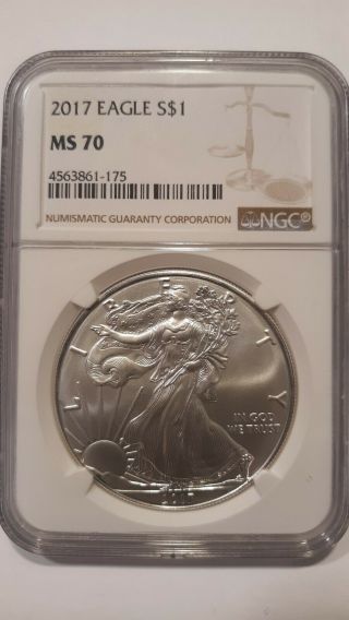 2017 1 Oz Silver American Eagle Ms70 Ngc Brown Label.  999