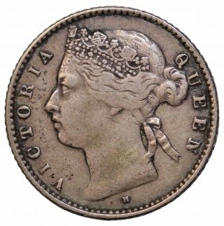 1876 - H Straits Settlements Silver 10 Ten Cents British Queen Victoria Km 11