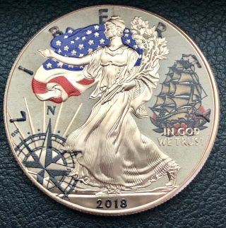 Colorized Clipper Ship Sea Silver American Eagle 1 Oz.  999 Fine Silver Coin