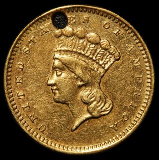 1859 U.  S.  Indian Princess Head $1 One Dollar Type 3 Gold Coin - Holed