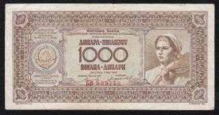 Yugoslavia - - - - 1000 Dinara 1946 - - - - - - Vf - - - - - -