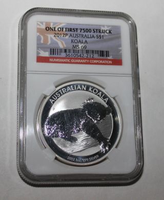 2012 - P Australia $1 Silver Koala Ngc Ms69 One Of First 7500 Struck