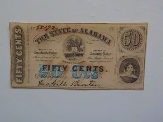 Civil War Confederate 1863 50 Cents Note Montgomery Alabama Paper Money Csa