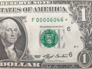 1993 Star Note $1 Dollar Bill (atlanta) Low Number,  Uncirculated