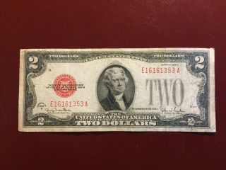 1928 - G $2 - Two Dollar Bill Red Seal Circulated/ 2