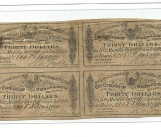 4 X $30 (confederate Bond Note) 1800 