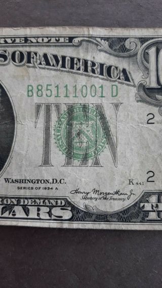 1934 A $10 Federal Reserve Note Ten Dollar Bill 4