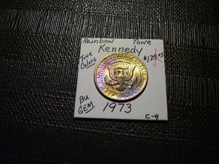 Rainbow Tone Gold/purple Colors 1973 Kennedy Bu Gem Half Dollar C - 9