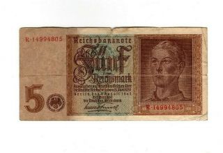 Xxx - Rare 5 Reichsmark Nazi Banknote 1942 Ww Ii Ok Con Swastika