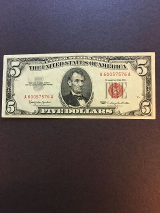 Series 1963 Five Dollar $5 Bill Red Seal Au Crisp And White